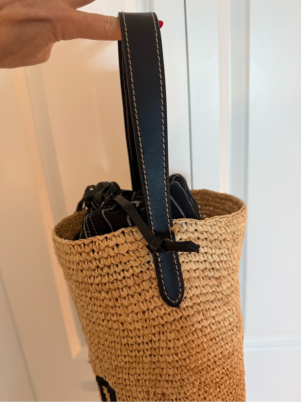 POLO Ralph Lauren Raffia Straw Bucket Tote Shoulder Bag Drawstring - Picture 6 of 7